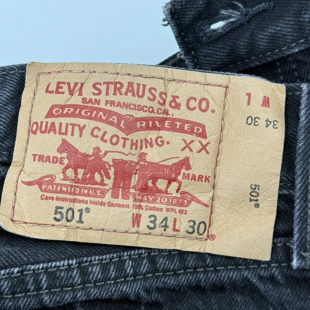 Levis Mens 501 Jeans Original Fit 100% Cotton Denim Button Fly Straight 34 Black